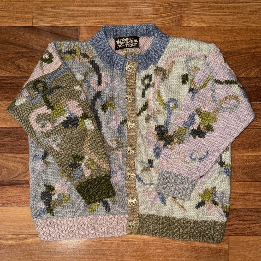 Tara Handknits Floral Cardigan Sweater | Hand Knit | Multicolor - Picture 2 of 14